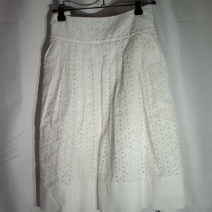 NY Collection White Eyelet Lined Midi A-Line Skirt